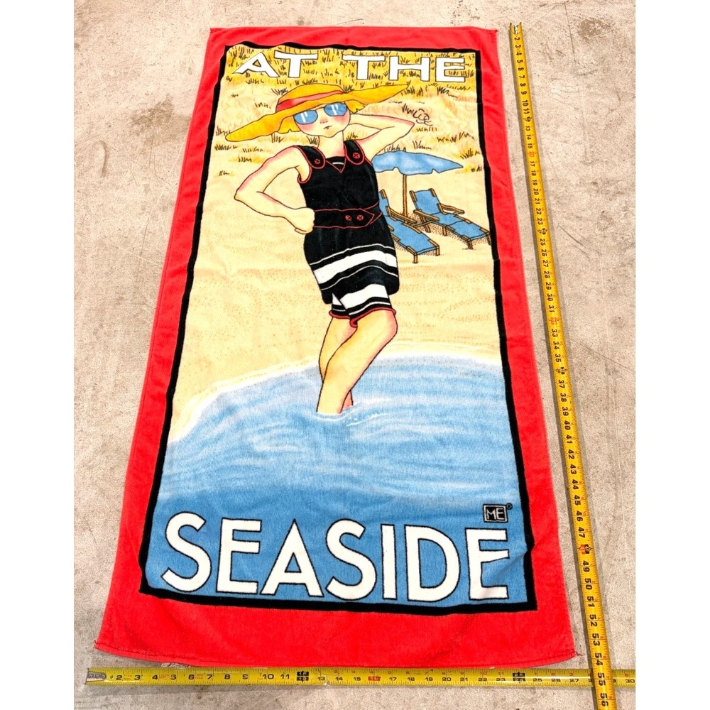 Vintage Mary Engelbreit At The Seaside Beach Towel 100% Cotton Red 54x27 Summer